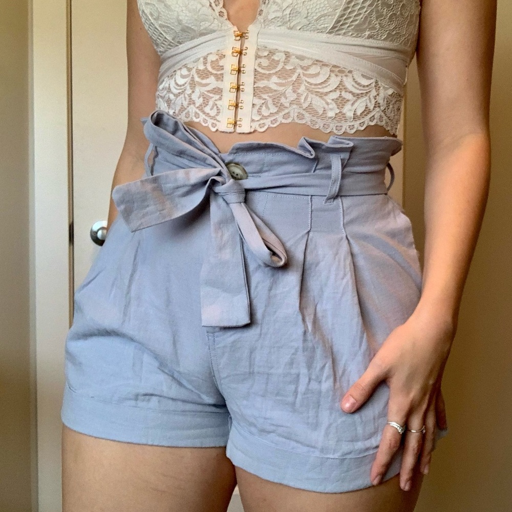 Blue Paperbag Waist Shorts